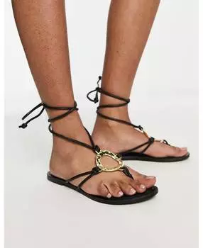 Черные сандалии на плоской подошве с потертостями ASOS DESIGN Flourish