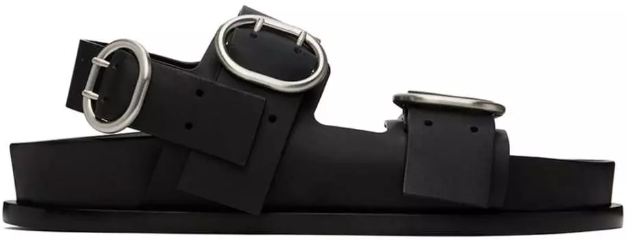 Черные сандалии на плоской подошве с пряжкой Jil Sander