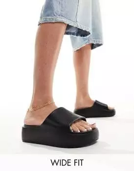 Черные сандалии на плоской подошве с ребристыми краями ASOS Wide Fit Freedom
