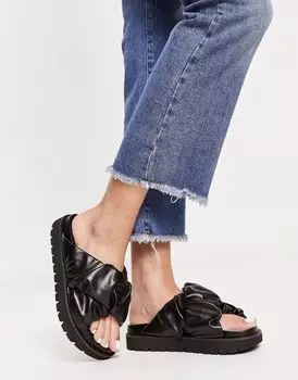 Черные сандалии на плоской подошве с ремешком со сборками ASOS Frazzle