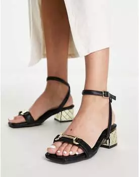 Черные сандалии River Island с золотистыми вставками и пряжкой