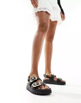 Черные сандалии с пряжкой Stradivarius