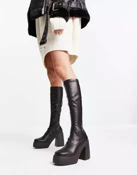 Черные сапоги до колена на высоком каблуке ASOS DESIGN Cleo