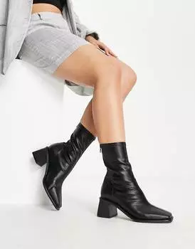 Черные сапоги на среднем каблуке ASOS DESIGN Wide Fit Rescue