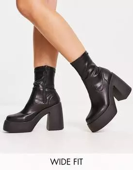 Черные сапоги на высоком каблуке ASOS DESIGN Wide Fit Ember