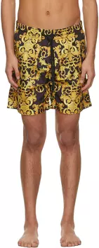 Черные сатиновые шорты в стиле барокко Versace Jeans Couture