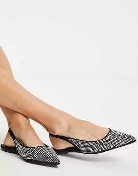 Черные/серебристые туфли с ремешком на пятке ASOS DESIGN Lala со стразами