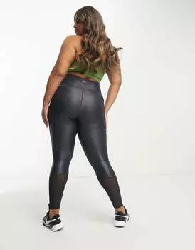 Черные сетчатые леггинсы с мокрым эффектом ASOS Curve