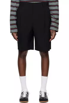 Черные шерстяные плиссированные шорты Solid Homme