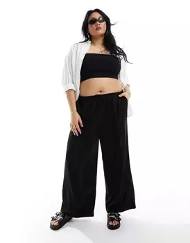 Черные широкие брюки без застежек ASOS Curve с льняной отделкой