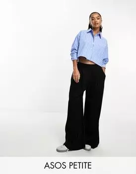 Черные широкие брюки без застежки спереди ASOS DESIGN Petite