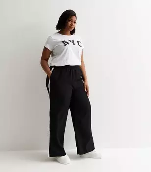 Черные широкие брюки Curves с полосками по бокам New Look, черный