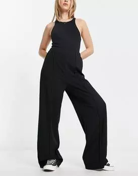 Черные широкие брюки из джерси с напуском ASOS DESIGN