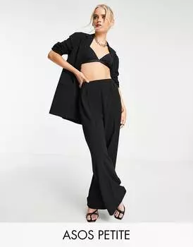 Черные широкие брюки из джерси с напуском ASOS DESIGN Petite