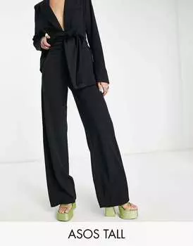 Черные широкие брюки из джерси с завышенной талией ASOS Tall