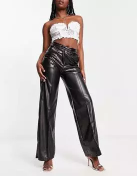 Черные широкие брюки из искусственной кожи ASOS DESIGN