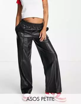 Черные широкие брюки из искусственной кожи ASOS DESIGN Petite