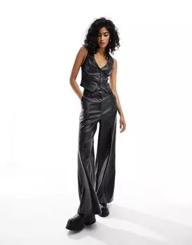 Черные широкие брюки из искусственной кожи Miss Selfridge — часть комплекта