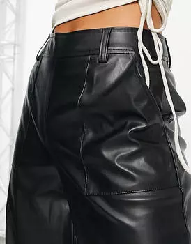 Черные широкие брюки из искусственной кожи с потертостями Ariel