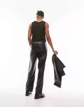 Черные широкие брюки из искусственной кожи Topman