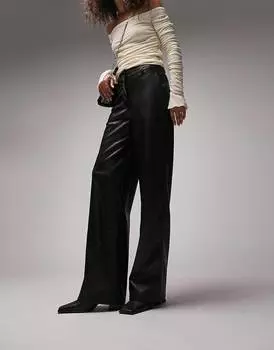 Черные широкие брюки из искусственной кожи Topshop