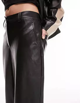 Черные широкие брюки из искусственной кожи Topshop