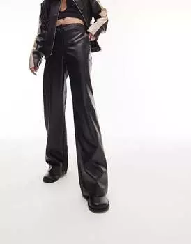Черные широкие брюки из искусственной кожи Topshop