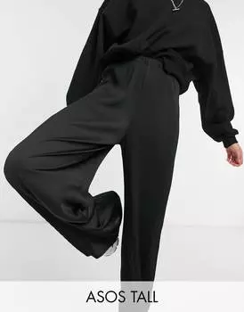 Черные широкие брюки из плиссированной ткани ASOS DESIGN Tall