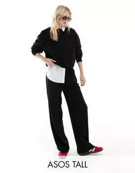 Черные широкие брюки из смесового льна ASOS DESIGN Tall