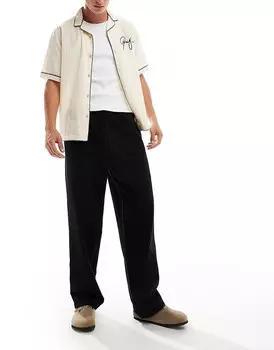 Черные широкие брюки из смесового льна ASOS DESIGN