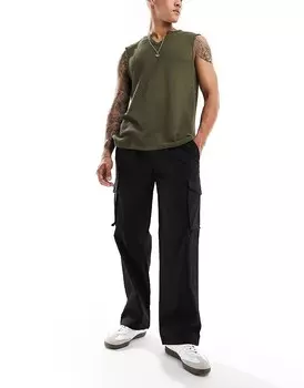 Черные широкие брюки-карго с кулиской и кулиской Jack & Jones