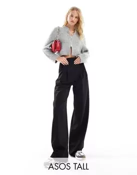 Черные широкие брюки прямого кроя со складками ASOS DESIGN Tall