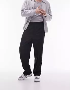 Черные широкие брюки с эластичной резинкой на талии Topman