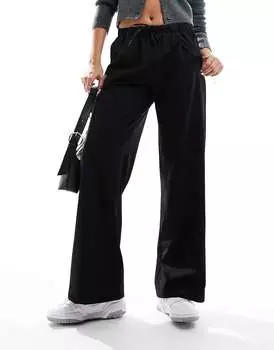 Черные широкие брюки с кулиской на талии Bershka