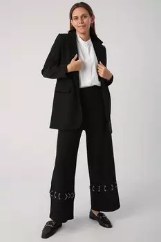 Черные широкие брюки с металлическим кольцом ALL DAY