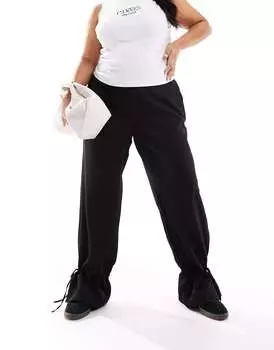 Черные широкие брюки с завязками на штанинах Pieces Curve Pieces Plus