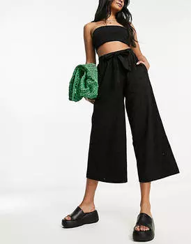 Черные широкие брюки с завязывающимся ремнем ASOS DESIGN