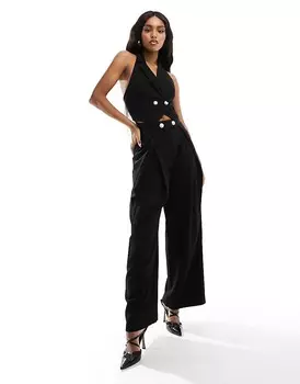 Черные широкие брюки с золотыми пуговицами ASOS DESIGN — часть комплекта