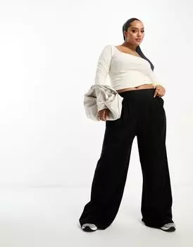 Черные широкие брюки со складками спереди ASOS DESIGN Curve