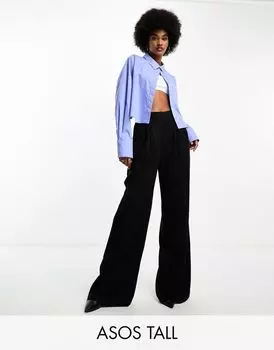 Черные широкие брюки со складками спереди ASOS DESIGN Tall