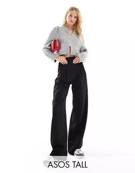 Черные широкие брюки строгого кроя со складками ASOS Tall