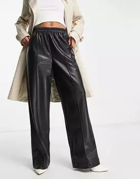 Черные широкие брюки свободного кроя из искусственной кожи ASOS DESIGN
