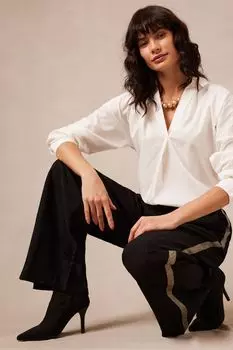 Черные широкие брюки в полоску Mint Velvet, черный