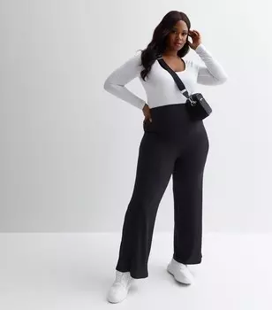 Черные широкие брюки в рубчик Curves New Look, черный