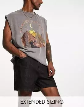 Черные широкие джинсовые шорты средней длины ASOS