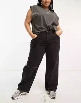 Черные широкие джинсы-бойфренды с рваными коленями ASOS DESIGN Curve