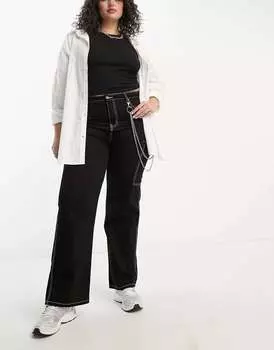 Черные широкие джинсы карго с цепочкой DTT Plus Blaze Don't Think Twice