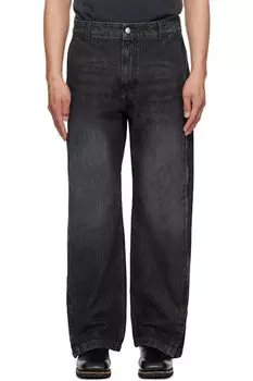 Черные широкие джинсы с боковой молнией Solid Homme