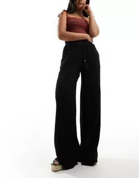 Черные широкие фактурные брюки с кисточкой на талии ASOS DESIGN