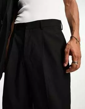 Черные широкие костюмные брюки со складками ASOS